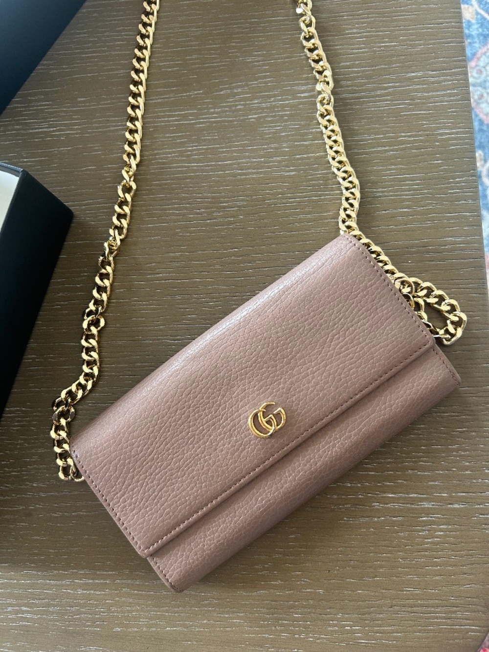 Gucci GG Marmont wallet on gold chain